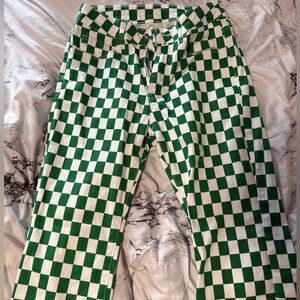 Amazon Green and White Checkerboard Wide Leg Jeans